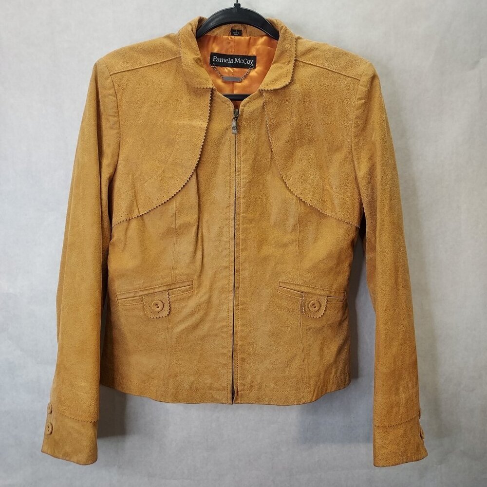 Pamela McCoy Leather Jacket Women S Burnt Orange Satin Lined Coat VTG Western